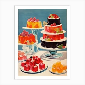 Retro Jelly Dessert Platter Illustration 1 Art Print