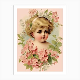 Vintage Pink Flower Girl Illustration Kitsch 2 Art Print