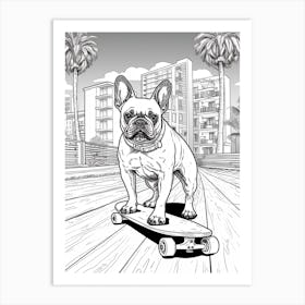 French Bulldog Dog Skateboarding Line Art 4 Art Print