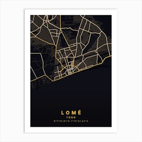 Lome Togo Black And Gold Map Art Print