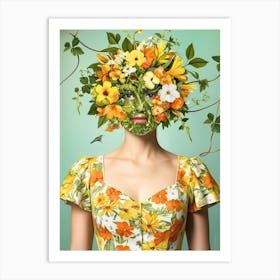 Woman With Flowers On Her Face Art Print