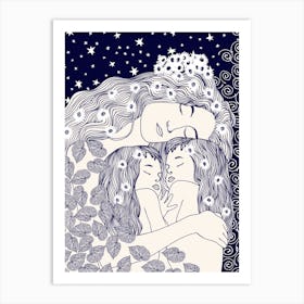 Mother And Daughters Embrace Art Print