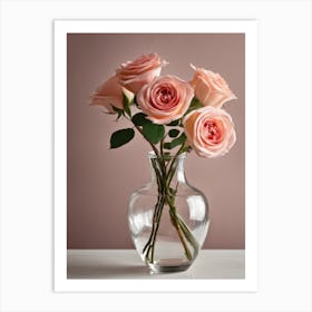 A Vase Of Pink Roses 52 Art Print