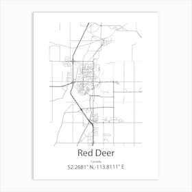 Red Deer,Canada Minimalist Map Art Print