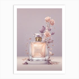 Perfume Bottle With Roses Art Print