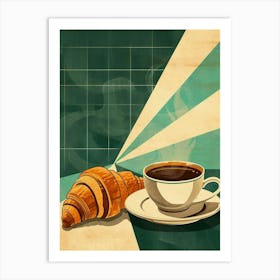Art Deco Inspired Croissant And Coffee 1 Art Print