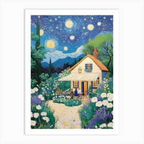 Starry Night At The Cottage Art Print