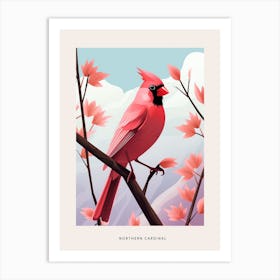 Minimalist Northern Cardinal 3 Bird Poster Art Print