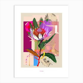 Protea 1 Neon Flower Collage Poster Art Print