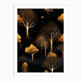 Golden Trees In The Night Art Print