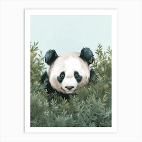 Giant Panda Hiding In Bushes Storybook Illustration 3 Art Print