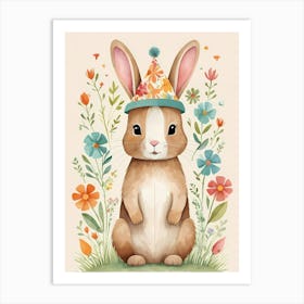 Floral Cute Baby Rabbit Bunny Nursery (12) Art Print