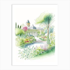 Mirabell Palace Gardens, Austria Vintage Pencil Drawing Art Print