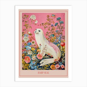 Floral Animal Painting Harp Seal 4 Poster Art Print