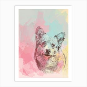 Corgi Dog Pastel Line Watercolour Illustration  1 Art Print