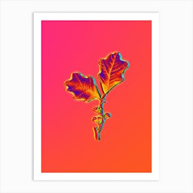 Neon Bear Oak Leaves Botanical in Hot Pink and Electric Blue n.0149 Art Print