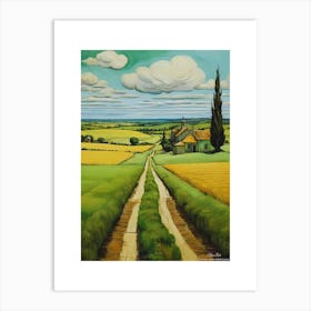 Green plains, distant hills, country houses,renewal and hope,life,spring acrylic colors.2 Art Print