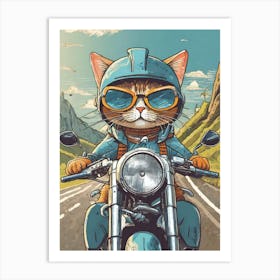 Cat Riding A Motorcycle Art Print