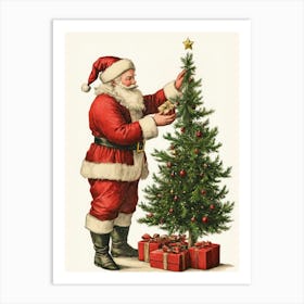 Vintage Santa Claus Decorating Christmas Tree Art Print Art Print