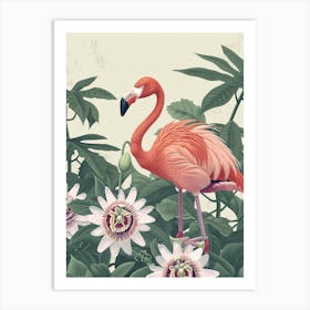 Jamess Flamingo And Passionflowers Minimalist Illustration 2 Art Print