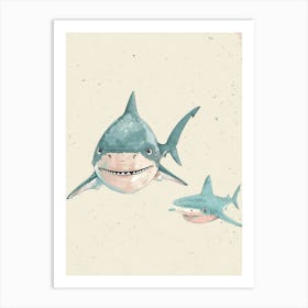 Cute Shark Pair Watercolour Illustration Art Print