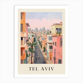 Tel Aviv Israel 4 Vintage Pink Travel Illustration Poster Art Print