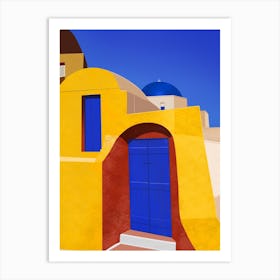 Blue Doors And Yellow Walls Santorini Art Print