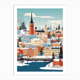 Retro Winter Illustration Stockholm Sweden Art Print