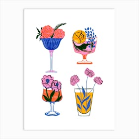 Four Floral Cocktails Art Print