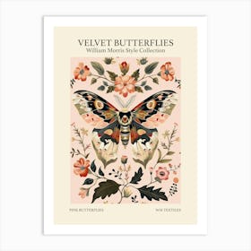 Velvet Butterflies Collection Pink Butterflies William Morris Style 7 Art Print