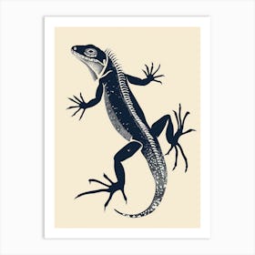 Navy Blue Iguana Block Print 1 Art Print