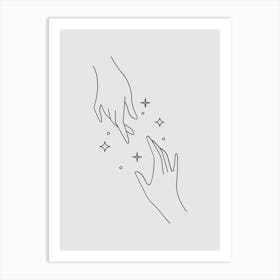Two Hands Reaching For Stars line art Art Print