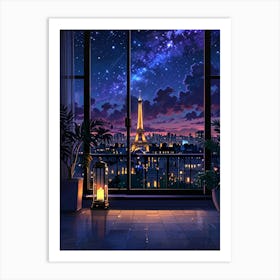 Eiffel Night Sky Anime aesthetic Art Print