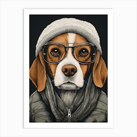 Beagle Dog Wearing Glasses Art Print