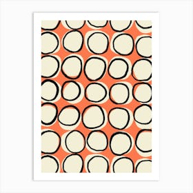 White Abstract Circles On Orange Red Art Print