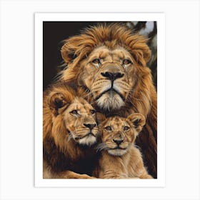 Barbary Lion Family Bonding Acrylic Painting 2 Art Print