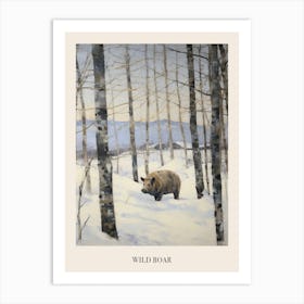 Vintage Winter Animal Painting Poster Wild Boar 3 Art Print