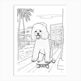 Poodle Dog Skateboarding Line Art 1 Art Print