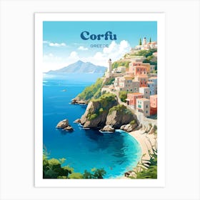 Corfu Greece Coastal Travel Art Illustration Art Print