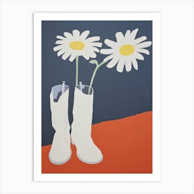 A Painting Of Cowboy Boots With Daisies Flowers, Pop Art Style 7 Art Print