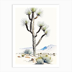 Joshua Tree In Mountain Foothill Minimilist Watercolour  (1) Art Print