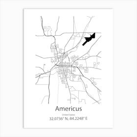 Americus,United States Minimalist Map Art Print