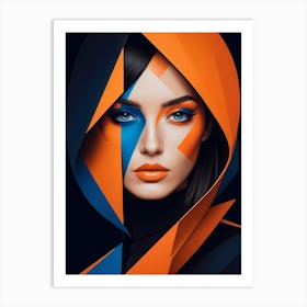 Geometric Fashion Woman Portrait Pop Art Orange (23) Art Print