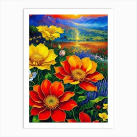 Sunset Flowers 1 Art Print