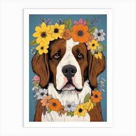 Saint Bernard Portrait With A Flower Crown, Matisse Painting Style 3 Art Print