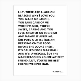 How I Met Your Mother, Marshall, Quote, There Are A Million Reasons Why I Love You, Wall Print, Wall Art, Print, Art Print