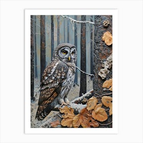 Boreal Owl Relief Illustration 4 Art Print