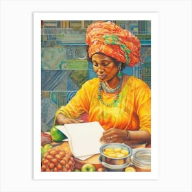 Afro Cooking Pencil Drawing Patchwork 2 Art Print