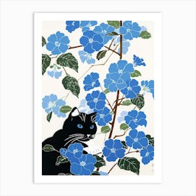 Cat In Blue Flowers Art Print