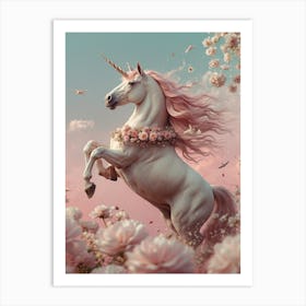 Unicorn With Flowers Art Print